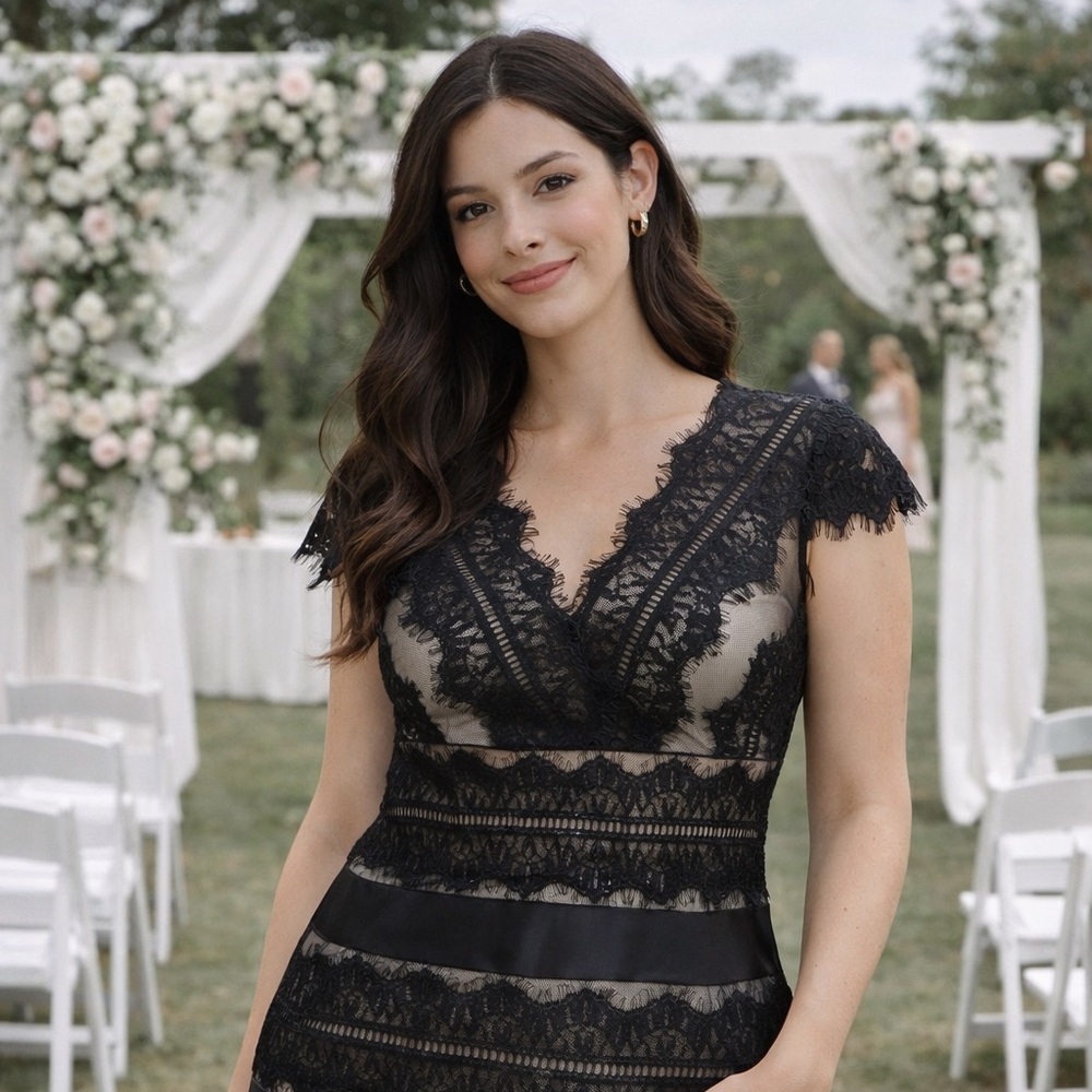 JS Collections Black and Cream Lace Dress